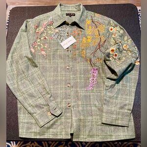 Perte D’ego Men’s Floral Embroidered Plaid Shirt Jacket – NWT – XXXL